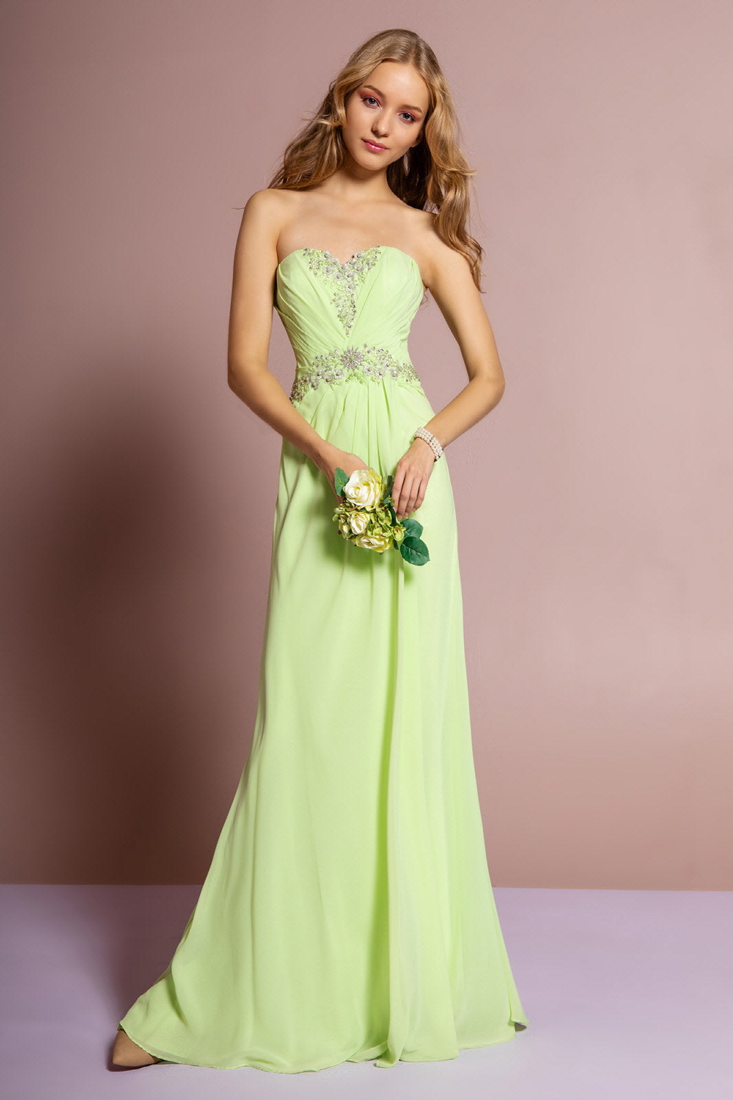 Strapless Sweetheart Long Dress with Pleated Bodice - RoshelLuxe.com