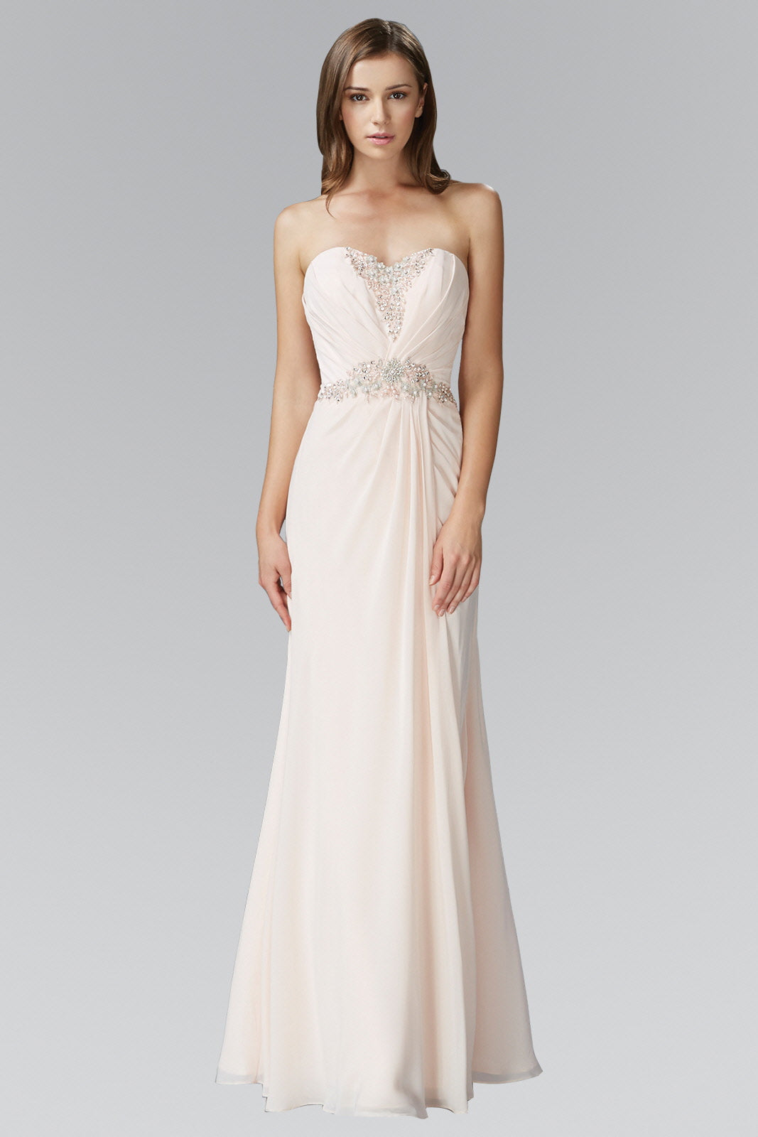 Strapless Sweetheart Long Dress with Pleated Bodice - RoshelLuxe.com