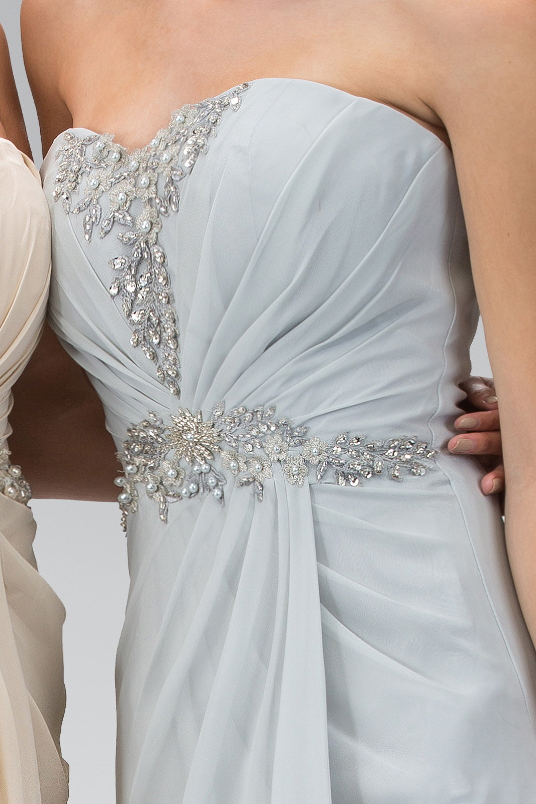 Strapless Sweetheart Long Dress with Pleated Bodice - RoshelLuxe.com