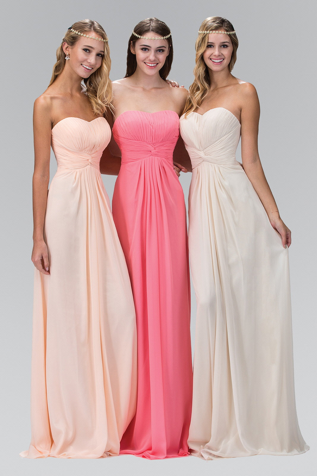 Strapless Sweetheart Chiffon Long Dress with Pleated Bodice - RoshelLuxe.com