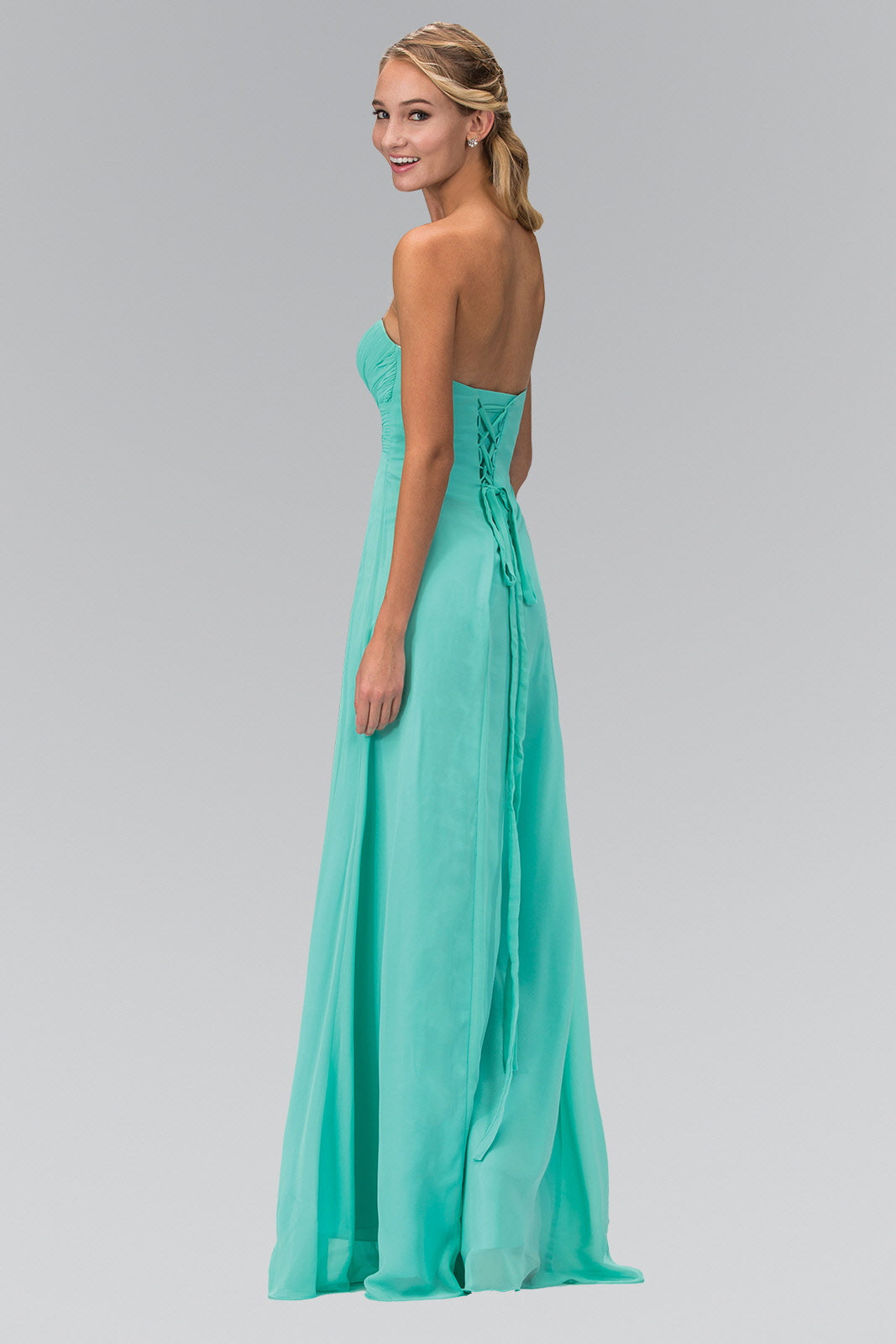 Strapless Sweetheart Chiffon Long Dress with Pleated Bodice - RoshelLuxe.com