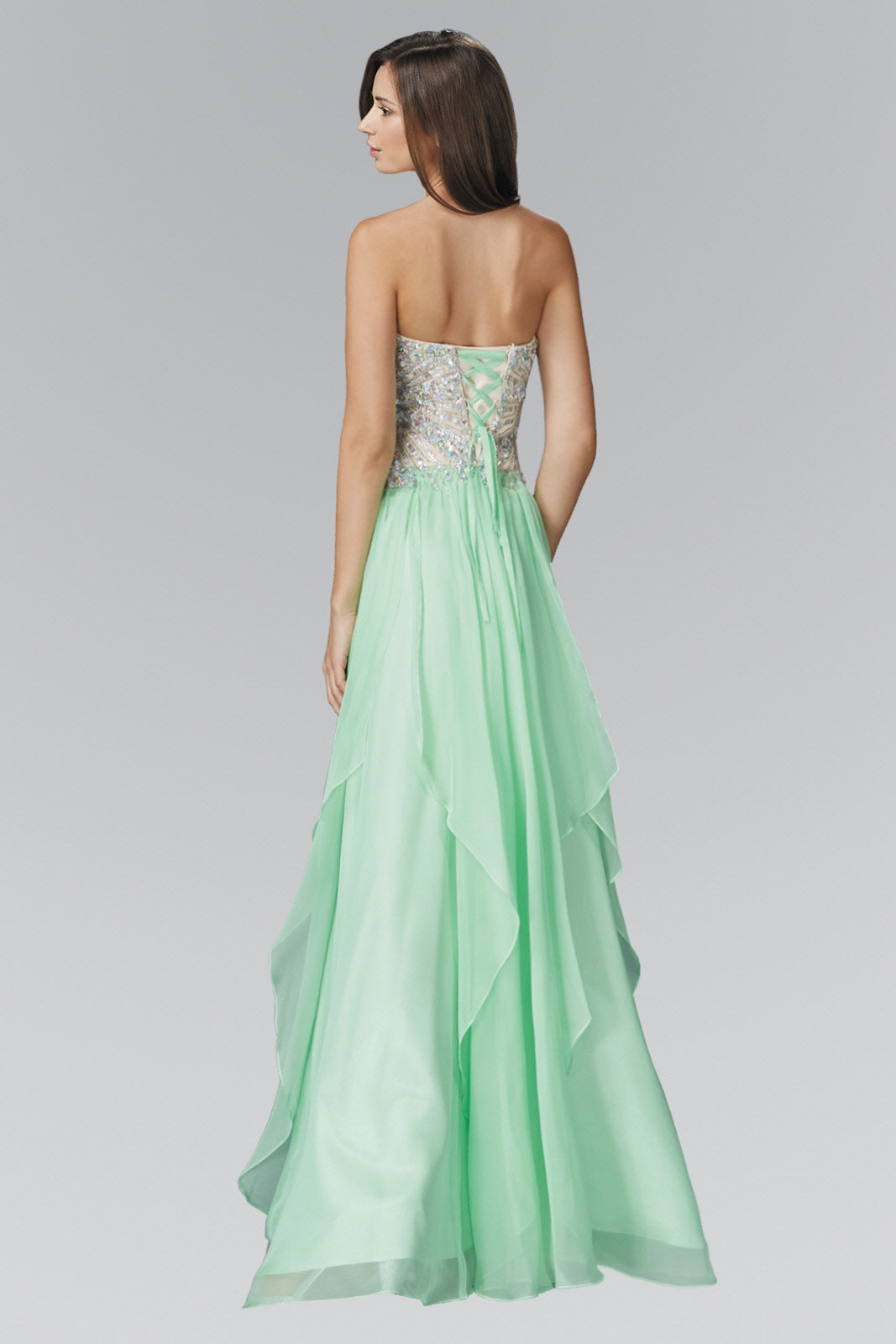 Strapless Sweetheart Chiffon Long Dress with Sequin Embellished Bodice - RoshelLuxe.com