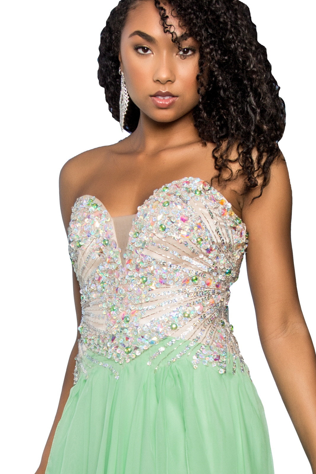 Strapless Sweetheart Chiffon Long Dress with Sequin Embellished Bodice - RoshelLuxe.com