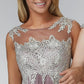 Chiffon Long Dress with Lace Embellished Bodice and Sheer Neckline - RoshelLuxe.com