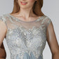 Chiffon Long Dress with Lace Embellished Bodice and Sheer Neckline - RoshelLuxe.com