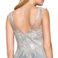 Chiffon Long Dress with Lace Embellished Bodice and Sheer Neckline - RoshelLuxe.com