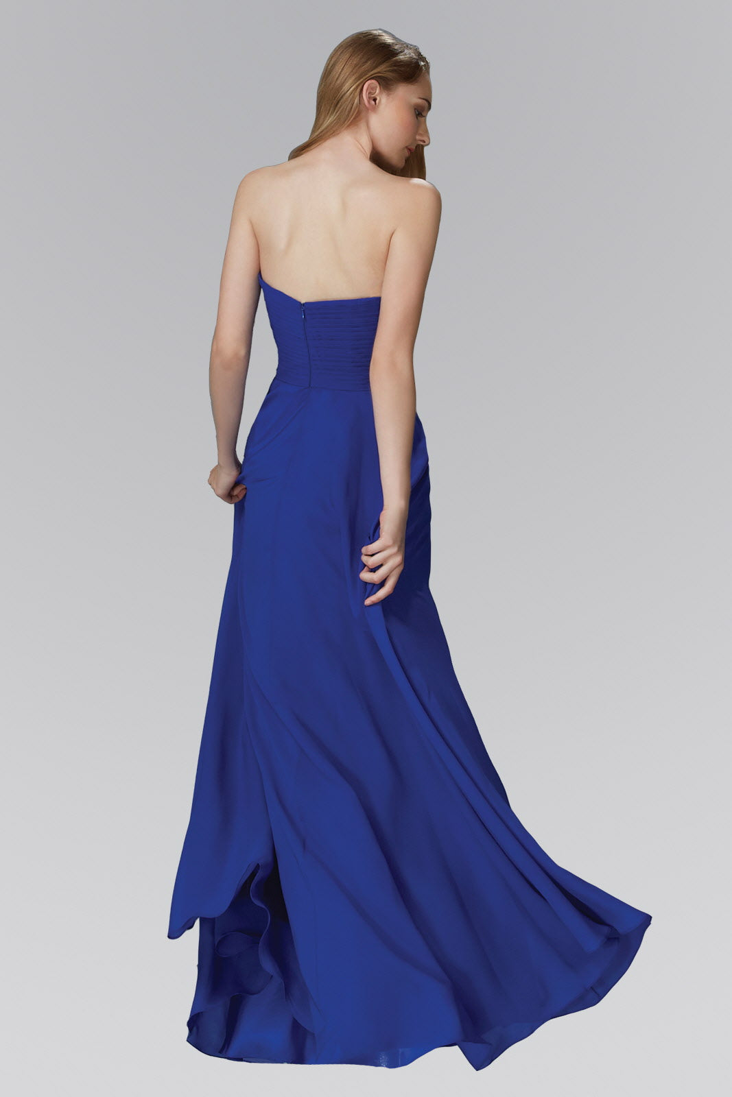 Strapless Sweetheart Chiffon Long Dress with Jewel Embellished Bodice - RoshelLuxe.com