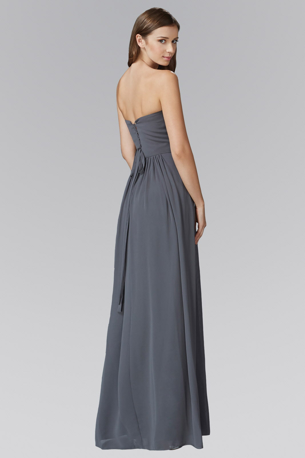 Strapless Sweetheart Floor Length Dress with Corset Back and Jewel Detailing - RoshelLuxe.com