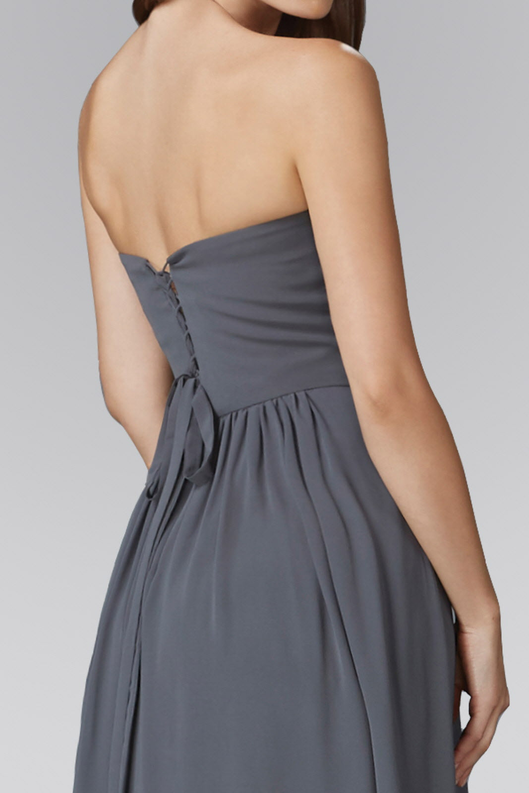 Strapless Sweetheart Floor Length Dress with Corset Back and Jewel Detailing - RoshelLuxe.com