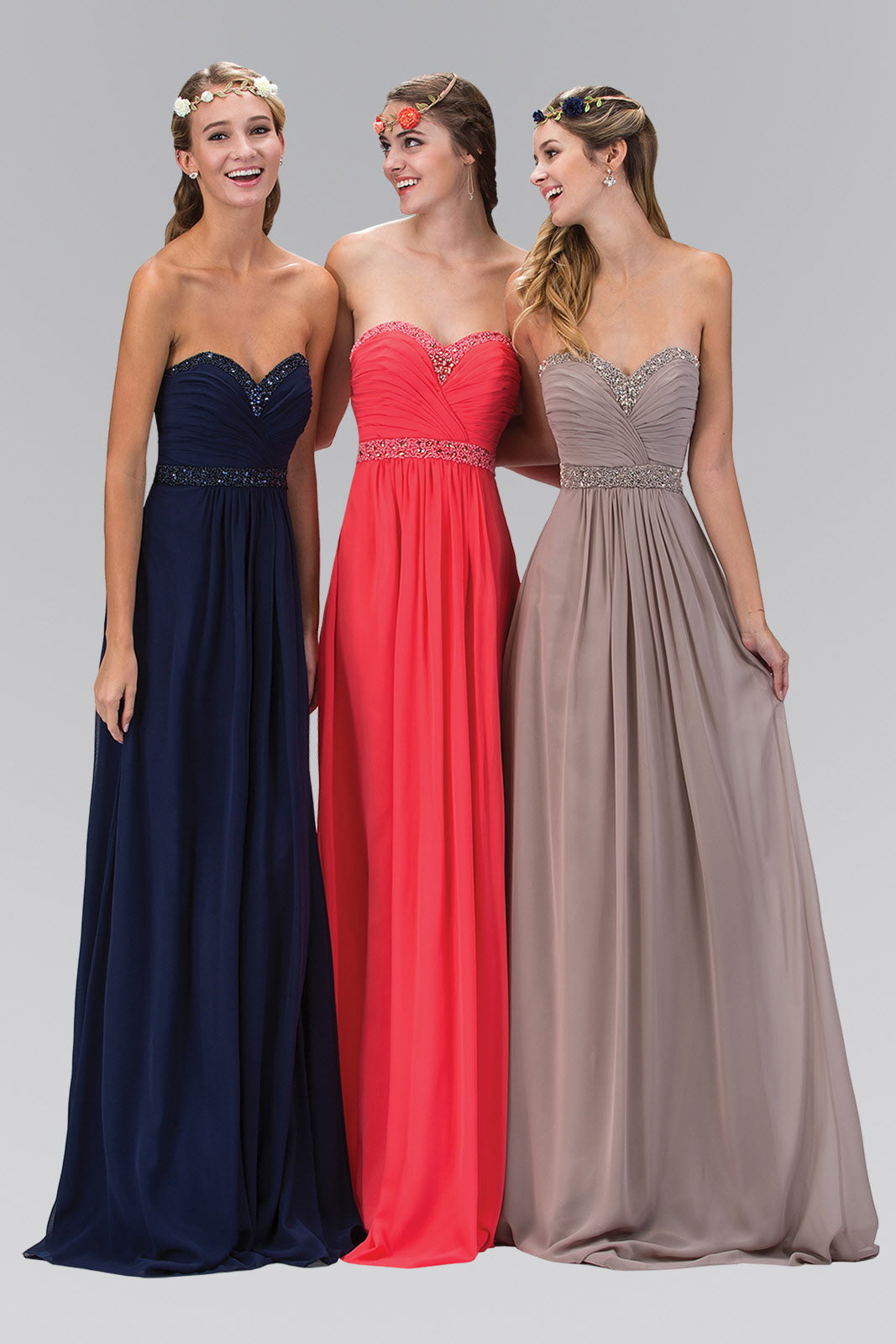 Strapless Sweetheart Floor Length Dress with Corset Back and Jewel Detailing - RoshelLuxe.com