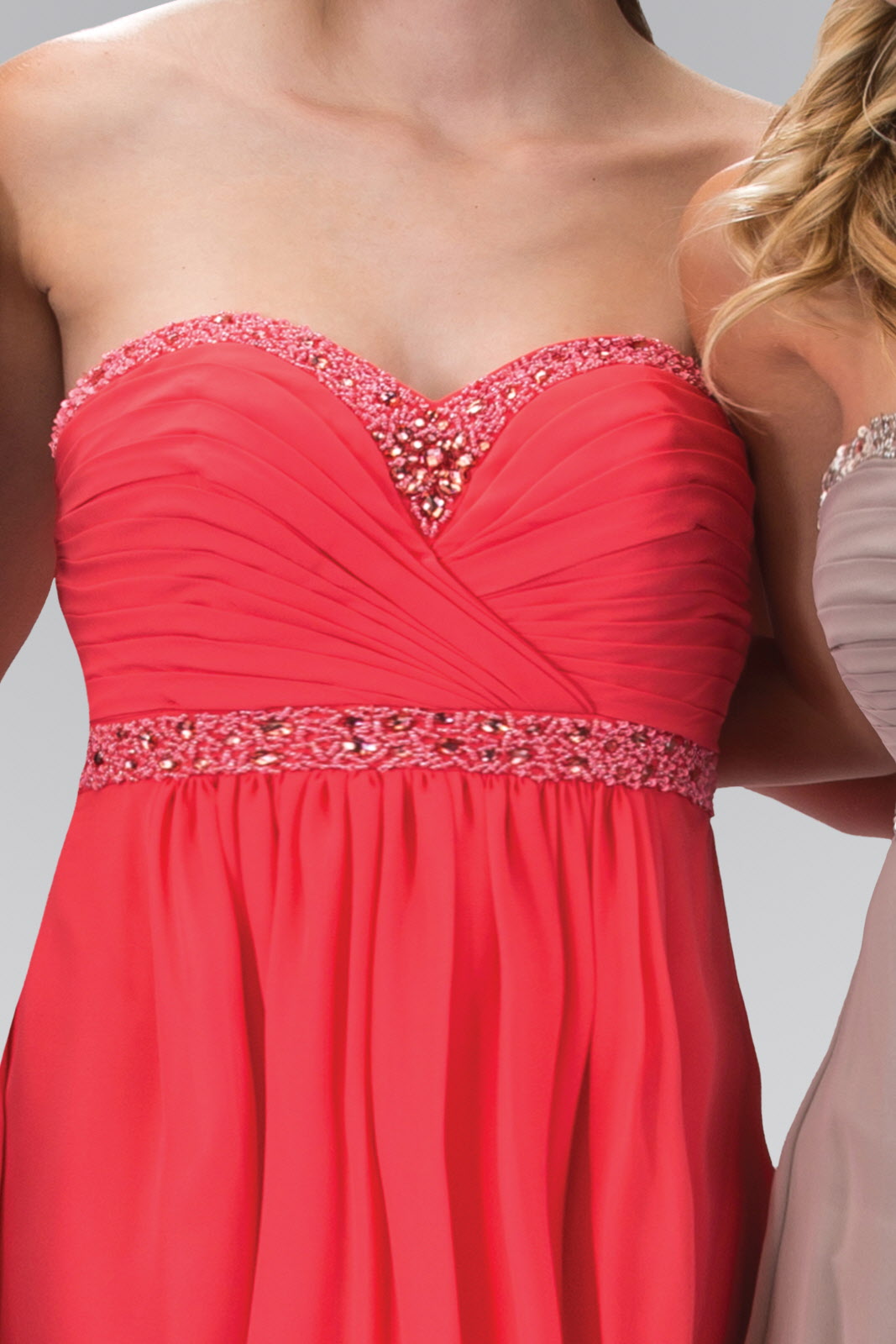 Strapless Sweetheart Floor Length Dress with Corset Back and Jewel Detailing - RoshelLuxe.com