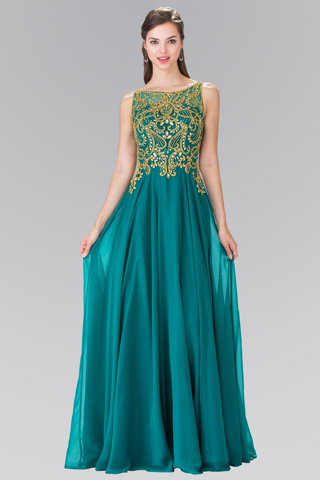 Beads Embellished Bodice Floor Length Chiffon Prom Dress - RoshelLuxe.com