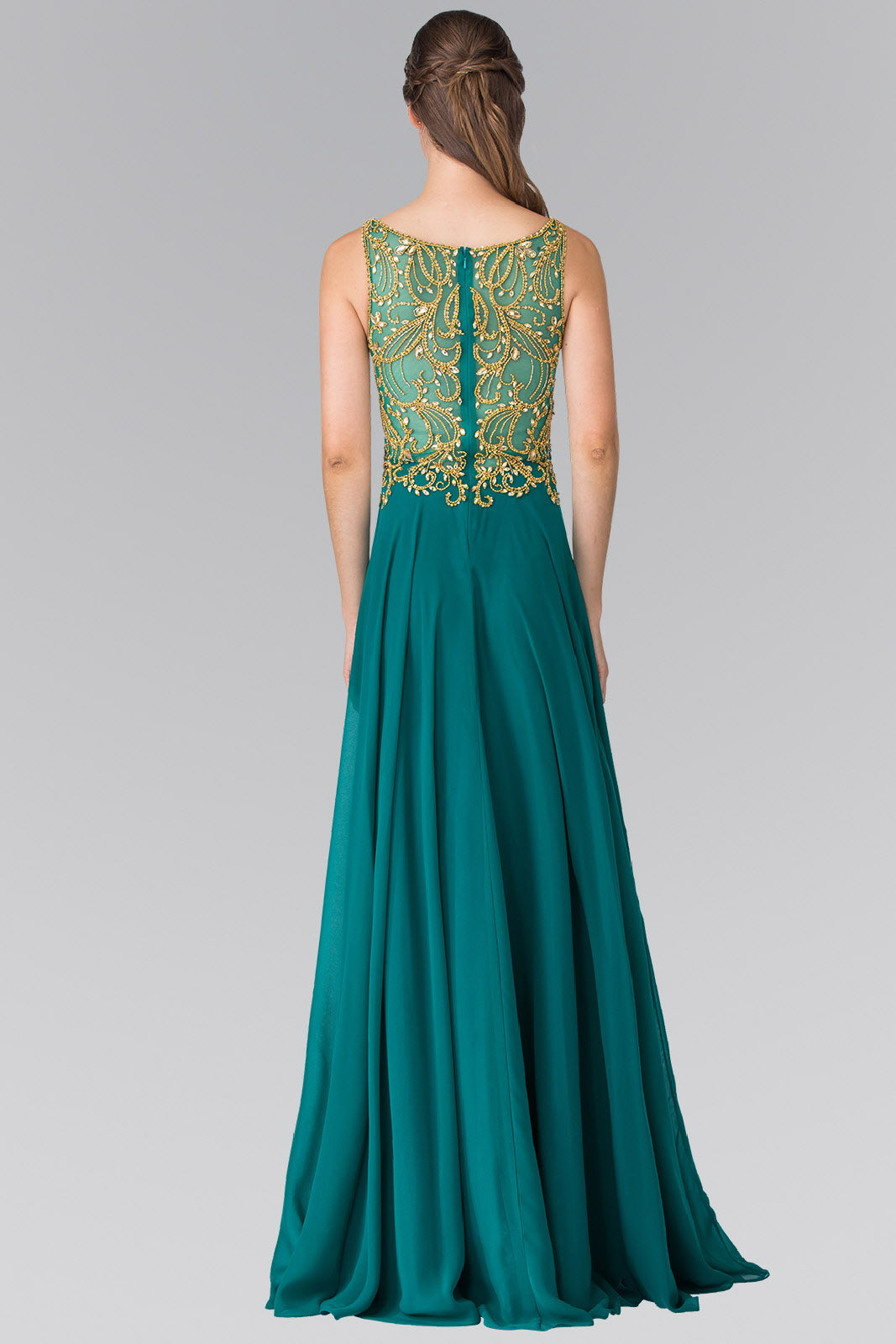 Beads Embellished Bodice Floor Length Chiffon Prom Dress - RoshelLuxe.com