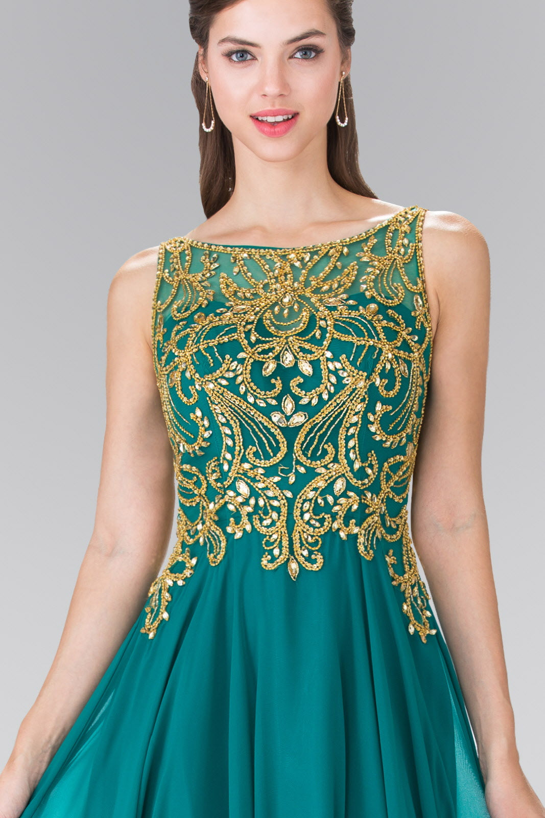 Beads Embellished Bodice Floor Length Chiffon Prom Dress - RoshelLuxe.com