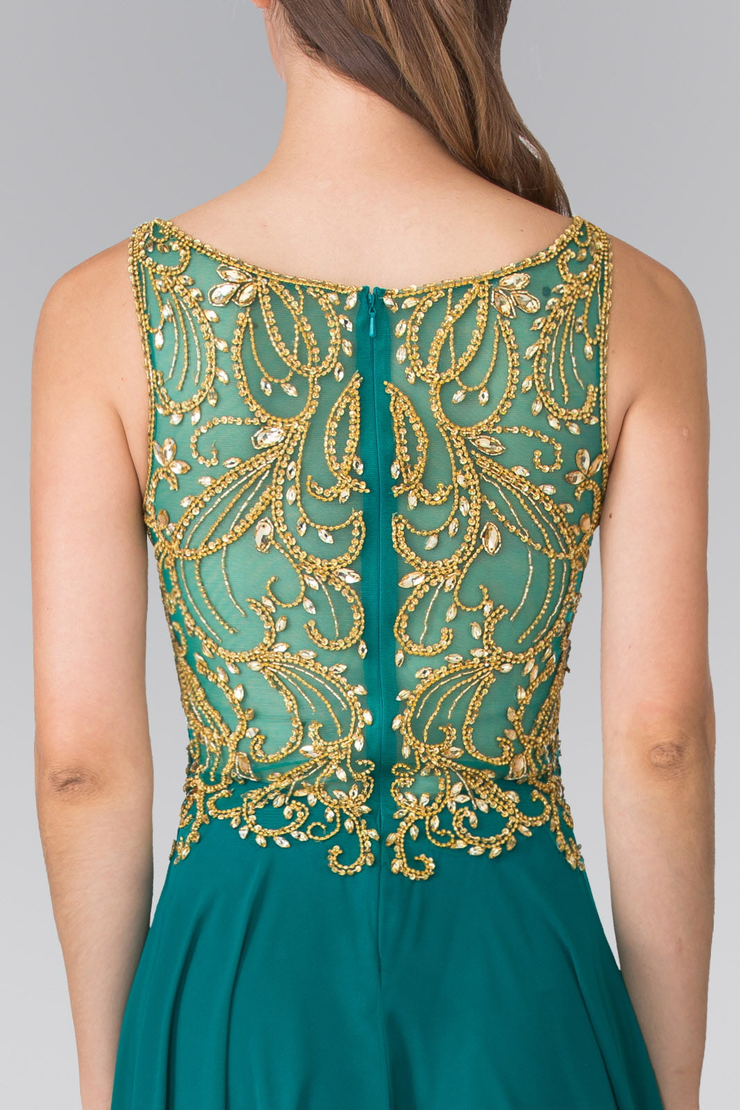 Beads Embellished Bodice Floor Length Chiffon Prom Dress - RoshelLuxe.com