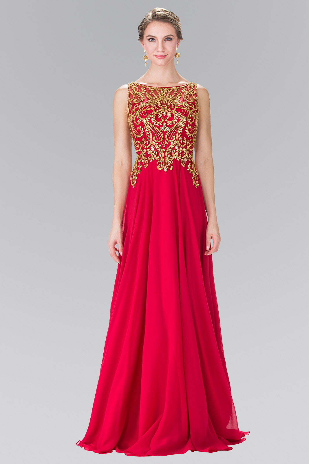 Beads Embellished Bodice Floor Length Chiffon Prom Dress - RoshelLuxe.com