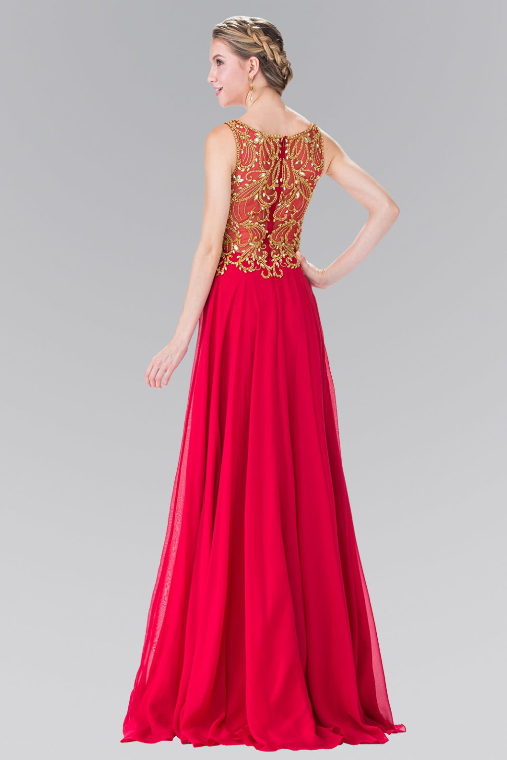 Beads Embellished Bodice Floor Length Chiffon Prom Dress - RoshelLuxe.com