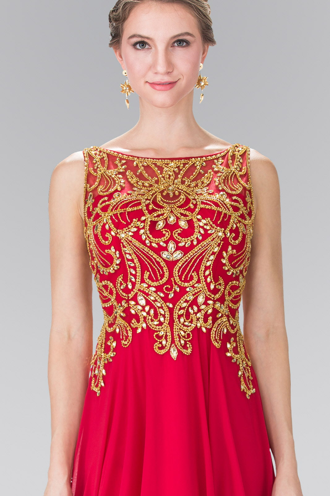 Beads Embellished Bodice Floor Length Chiffon Prom Dress - RoshelLuxe.com