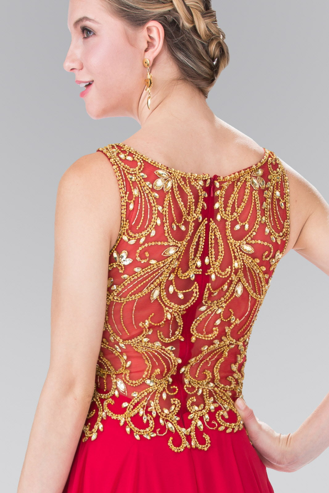 Beads Embellished Bodice Floor Length Chiffon Prom Dress - RoshelLuxe.com