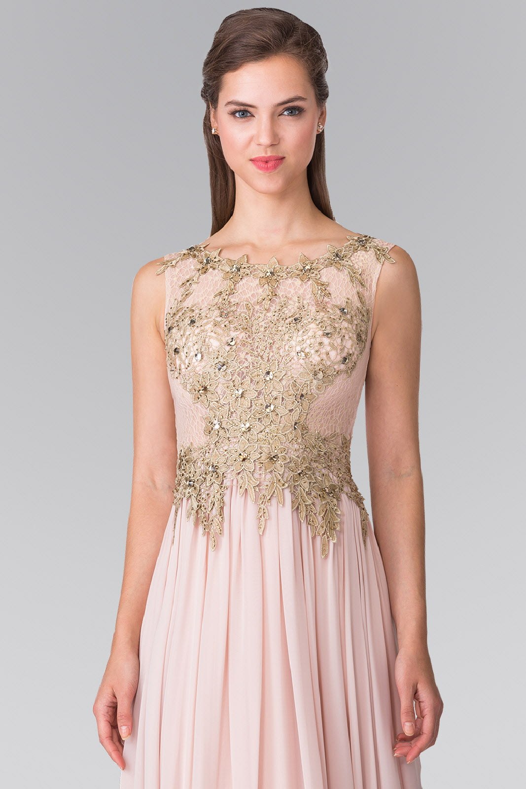 Flower Lace Chiffon Long Dress with Sheer Back - RoshelLuxe.com