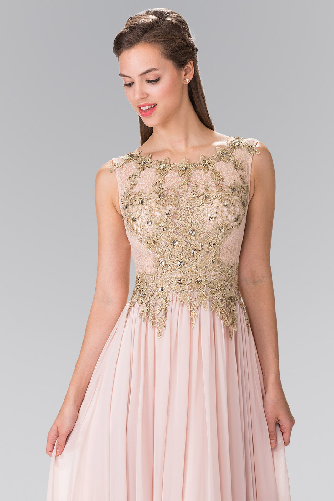 Flower Lace Chiffon Long Dress with Sheer Back - RoshelLuxe.com