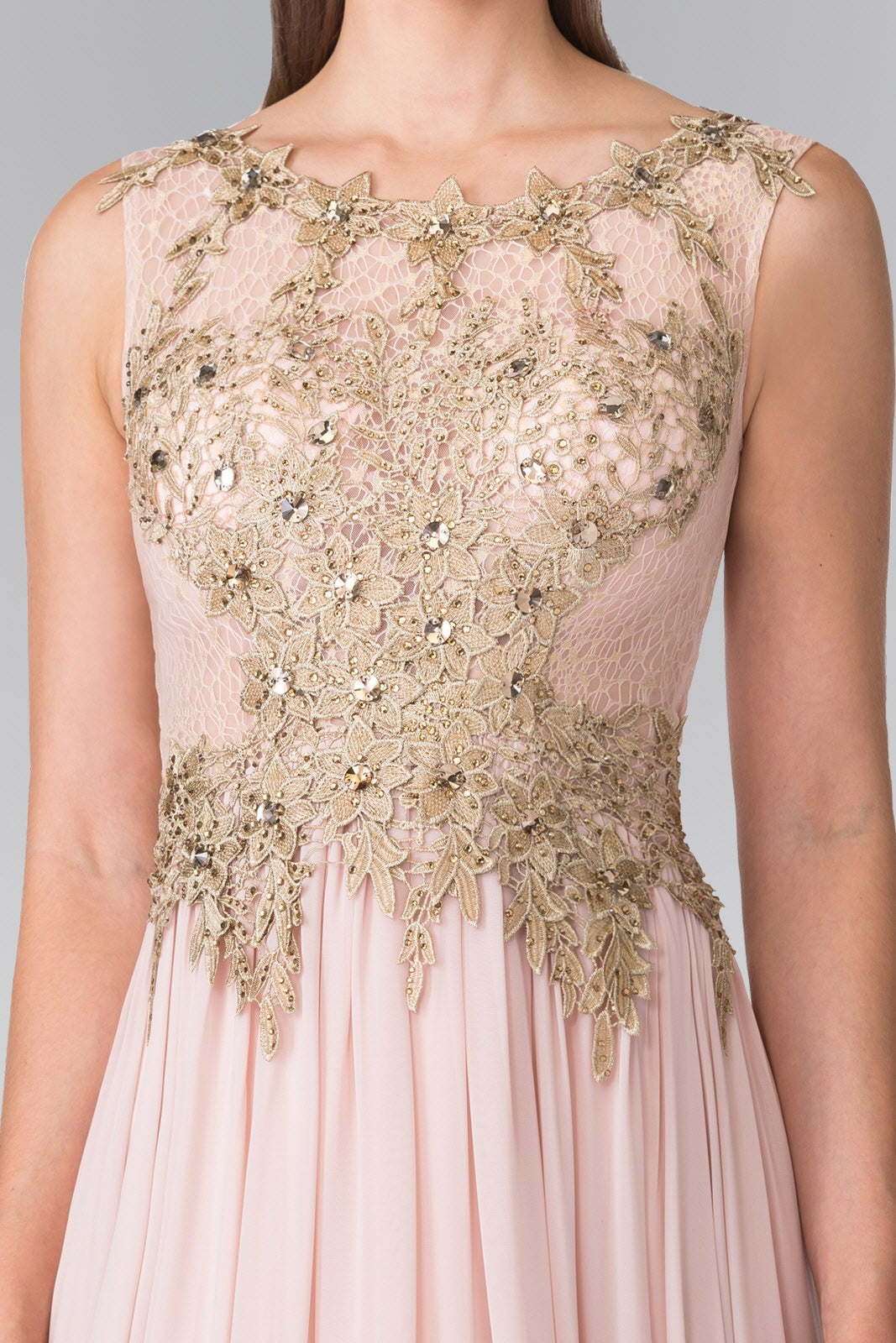 Flower Lace Chiffon Long Dress with Sheer Back - RoshelLuxe.com