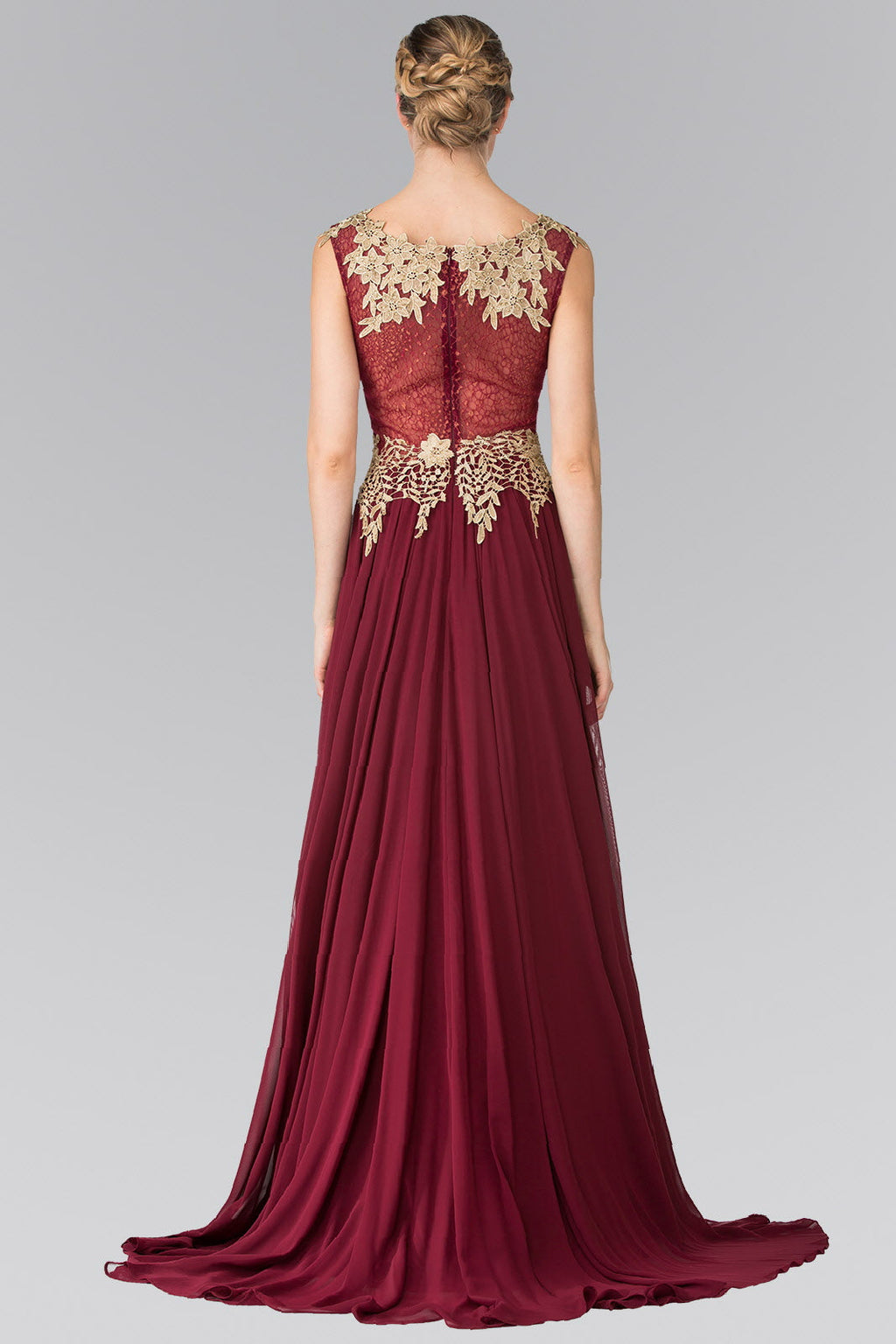 Flower Lace Chiffon Long Dress with Sheer Back