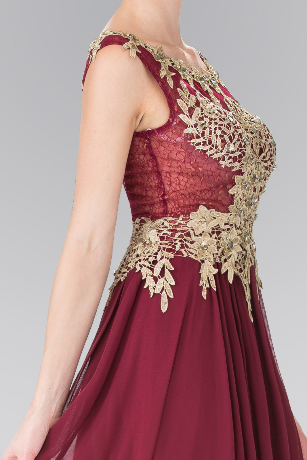 Flower Lace Chiffon Long Dress with Sheer Back - RoshelLuxe.com