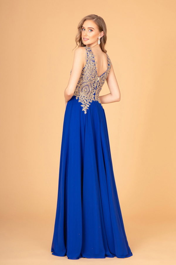 V-Neck Embroidered Chiffon Long Dress - RoshelLuxe.com