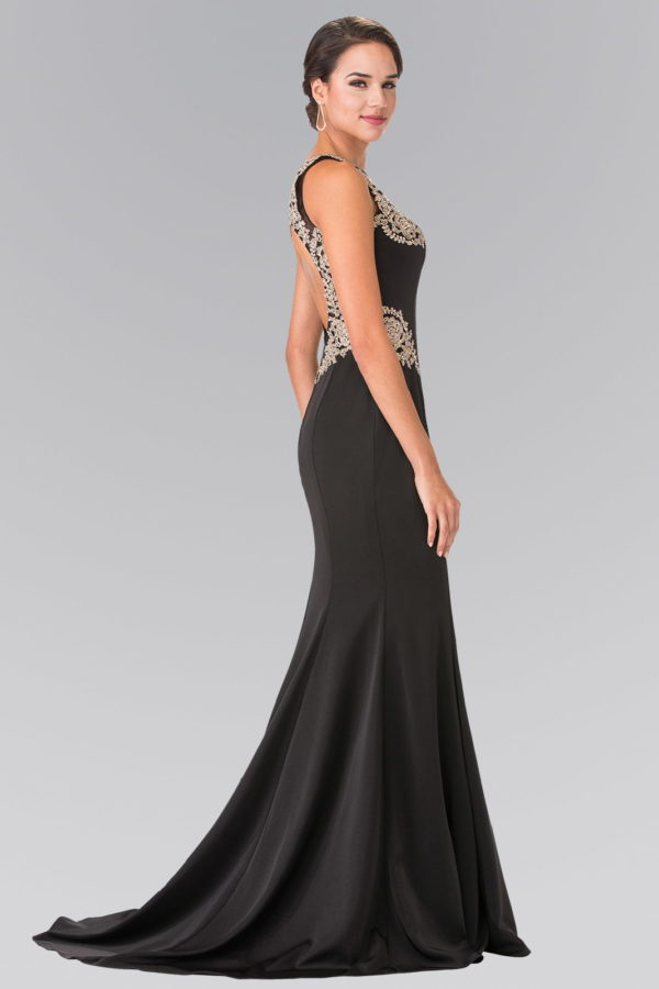 Embroidery Rome Jersey Long Dress with Open Back - RoshelLuxe.com