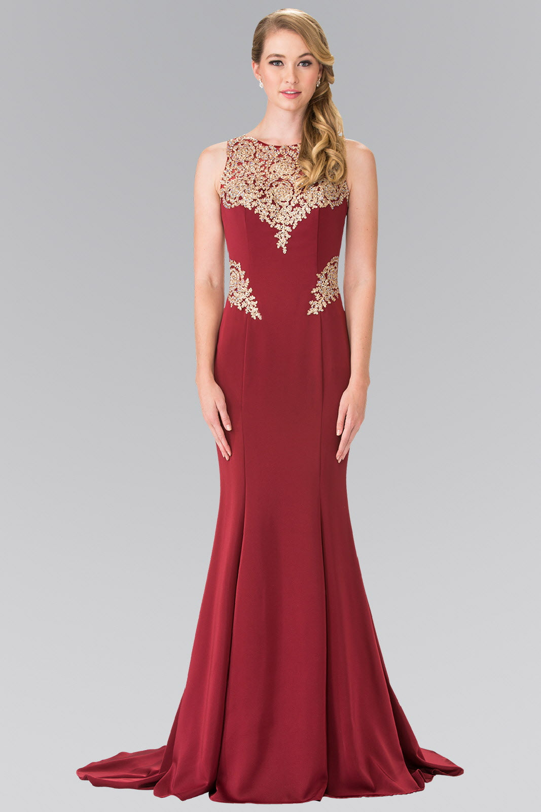 Embroidery Rome Jersey Long Dress with Open Back - RoshelLuxe.com