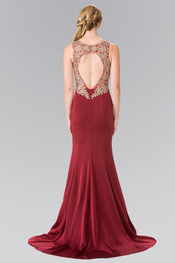 Embroidery Rome Jersey Long Dress with Open Back - RoshelLuxe.com