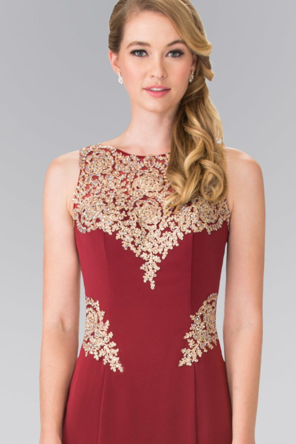 Embroidery Rome Jersey Long Dress with Open Back - RoshelLuxe.com