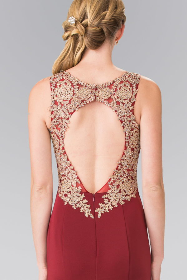 Embroidery Rome Jersey Long Dress with Open Back - RoshelLuxe.com