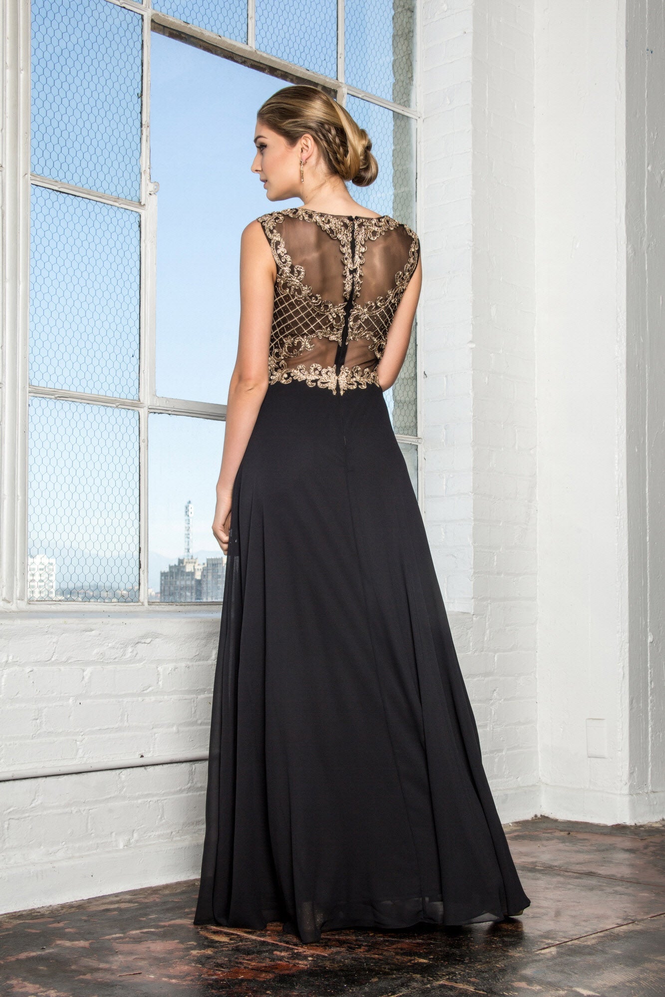 Embroidery A-Line Chiffon Long Dress - RoshelLuxe.com