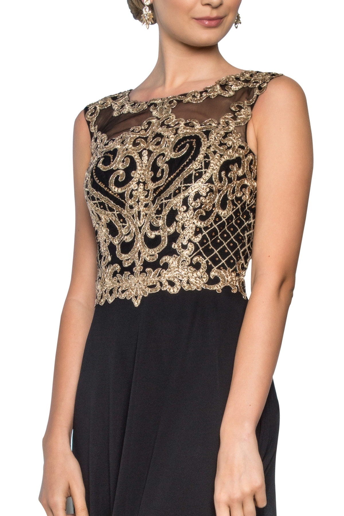 Embroidery A-Line Chiffon Long Dress - RoshelLuxe.com