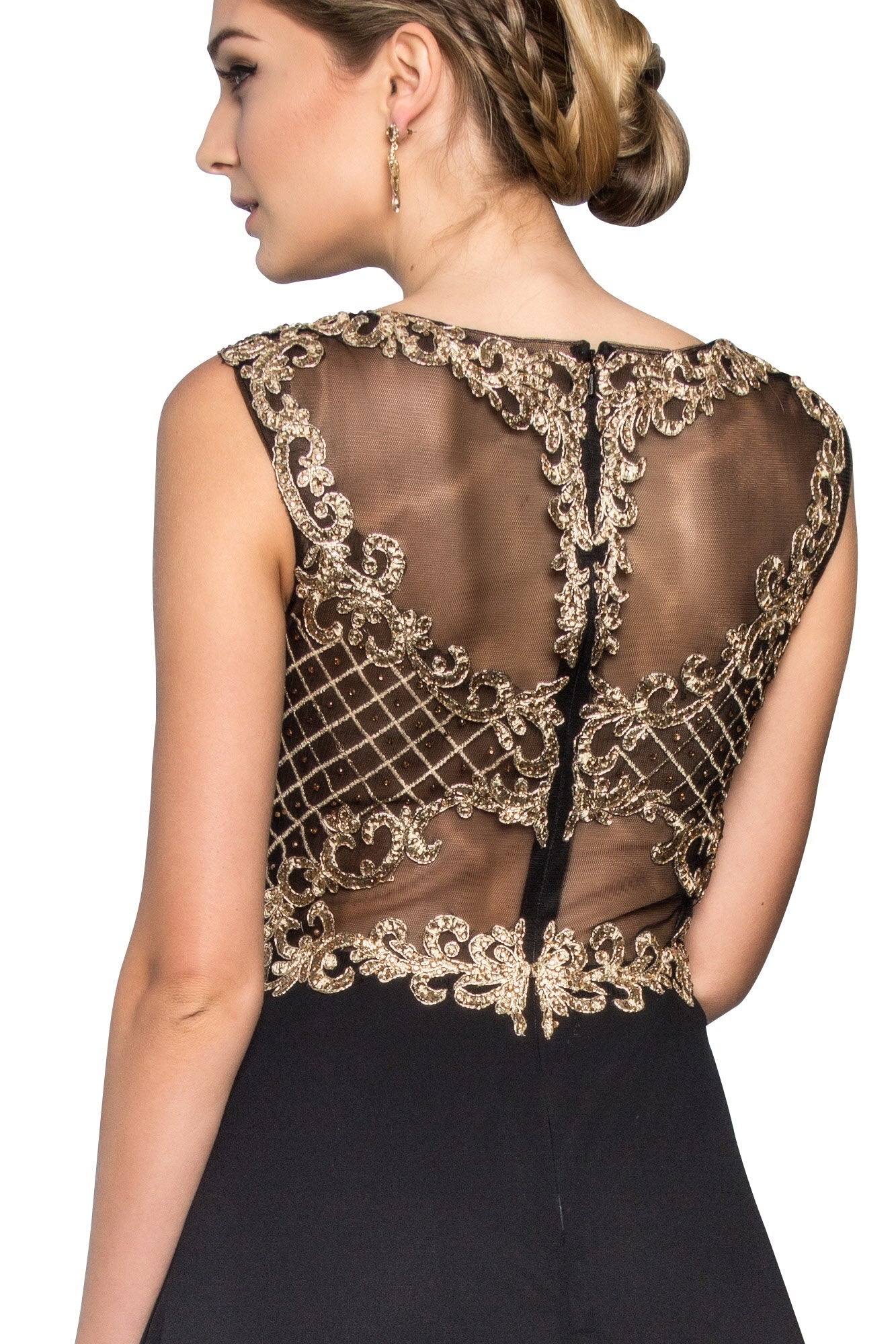 Embroidery A-Line Chiffon Long Dress - RoshelLuxe.com
