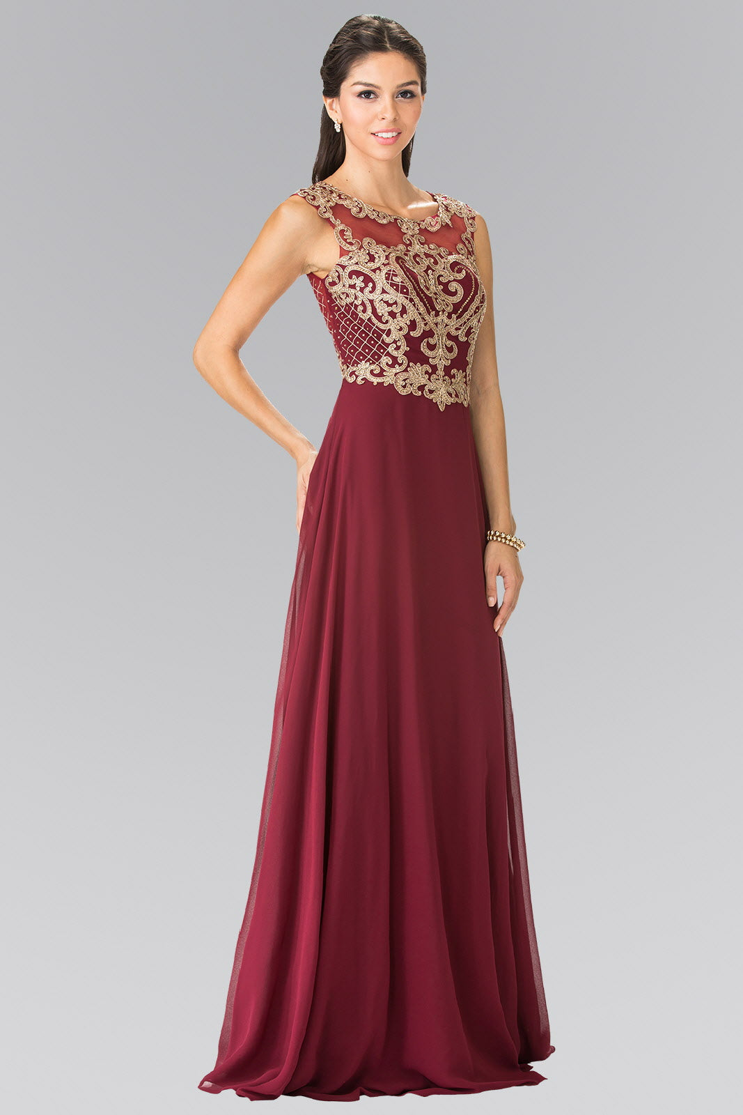 Embroidery A-Line Chiffon Long Dress - RoshelLuxe.com
