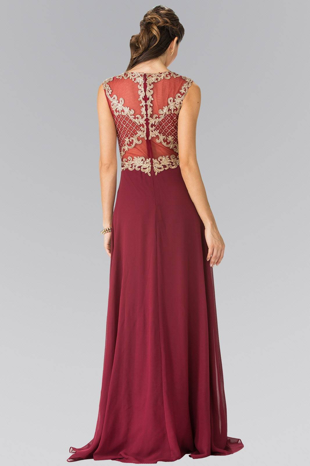 Embroidery A-Line Chiffon Long Dress - RoshelLuxe.com