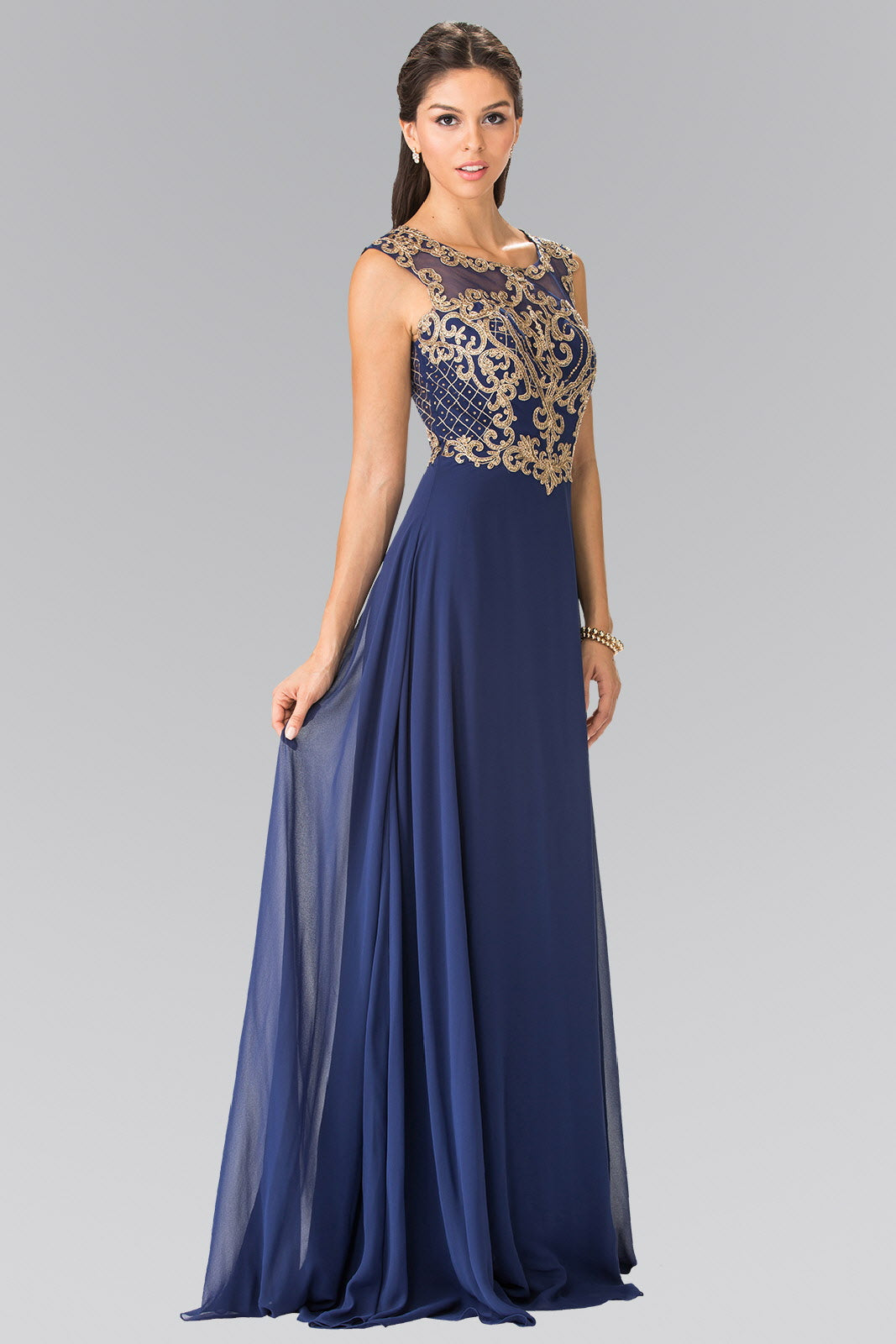 Embroidery A-Line Chiffon Long Dress - RoshelLuxe.com