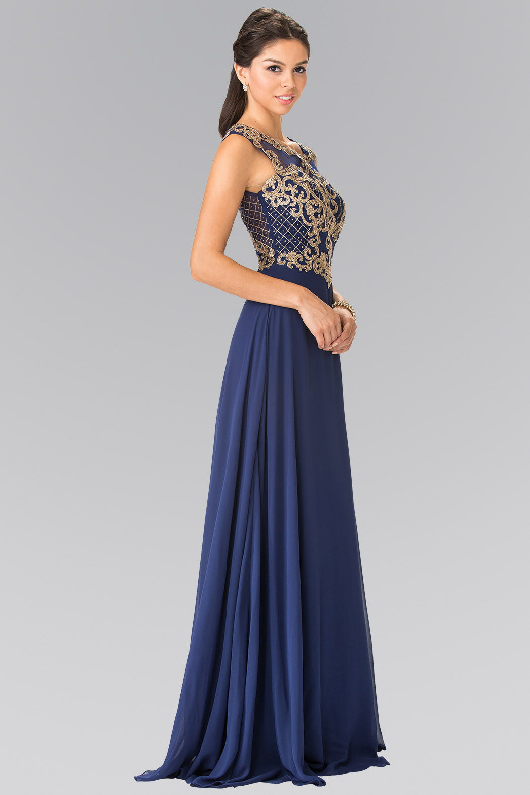 Embroidery A-Line Chiffon Long Dress - RoshelLuxe.com