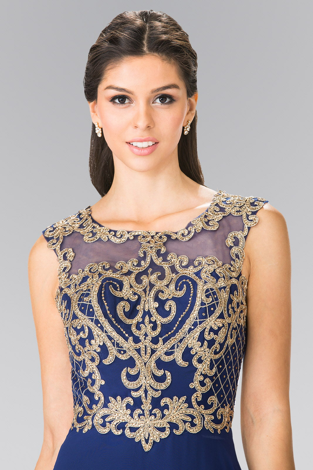 Embroidery A-Line Chiffon Long Dress - RoshelLuxe.com