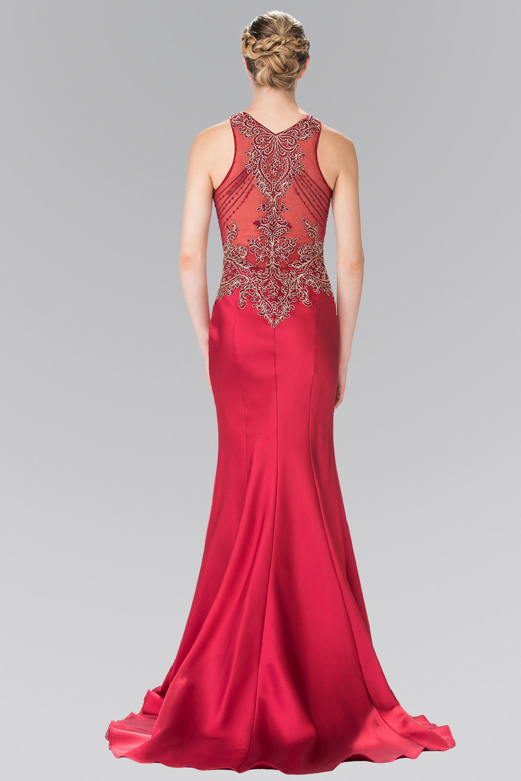 Beads and Embroidery Embellished Sheer Bodice Jersey Long Dress - RoshelLuxe.com