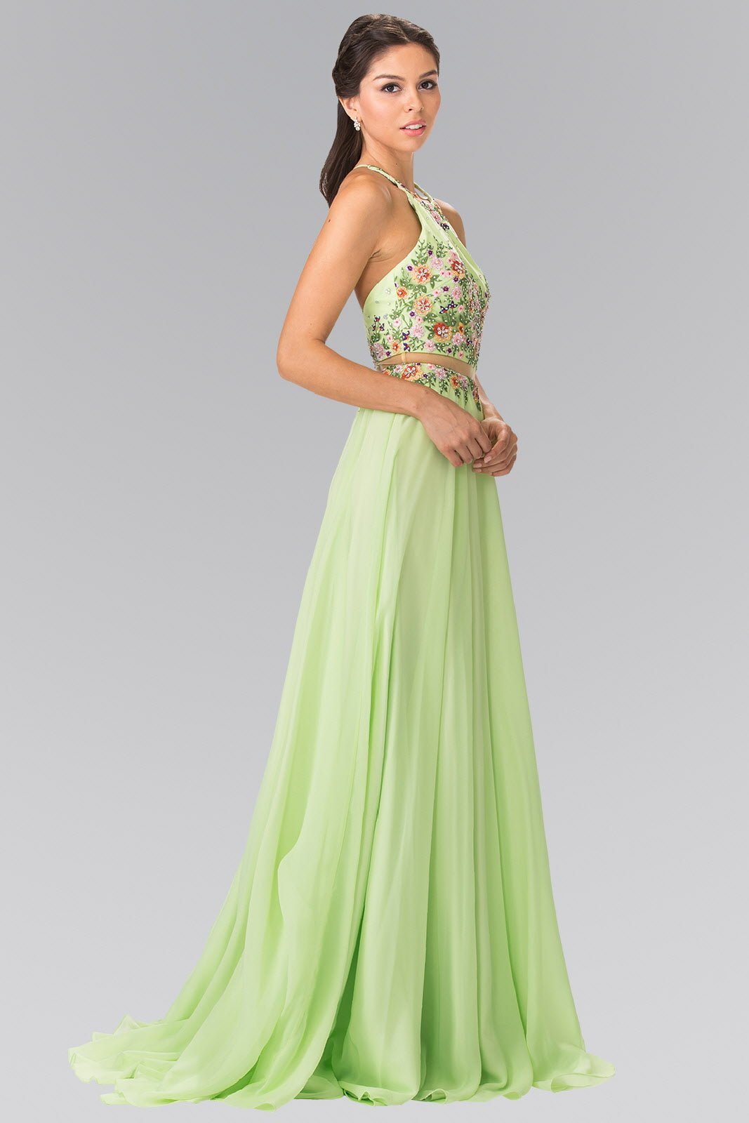 High-Neck Mock Two-Piece Long Dress with Criss Crossing Back - RoshelLuxe.com