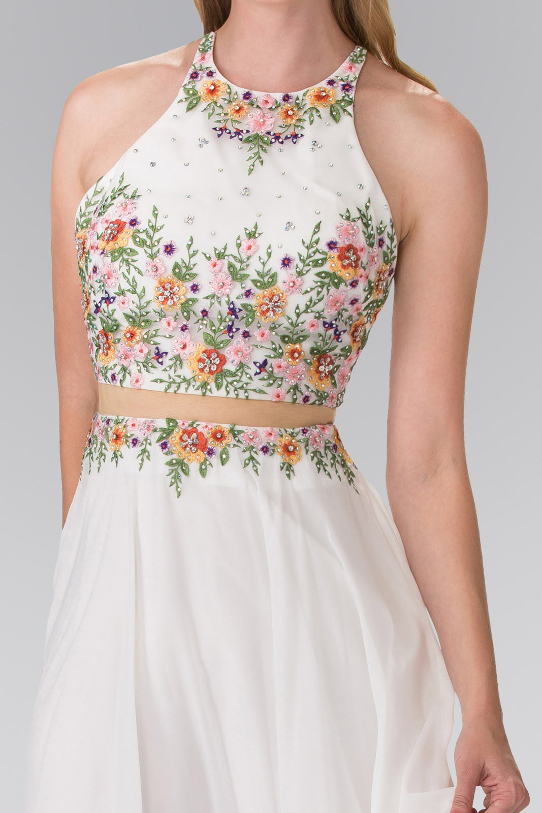 High-Neck Mock Two-Piece Long Dress with Criss Crossing Back - RoshelLuxe.com