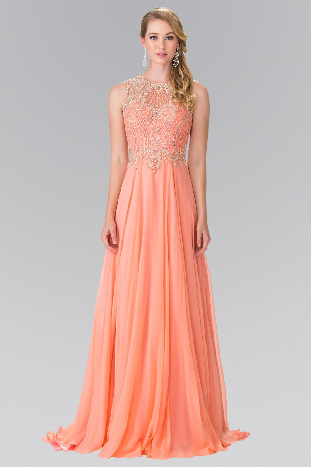 Beads Embellished Chiffon Long Dress with Cut-Out Back - RoshelLuxe.com