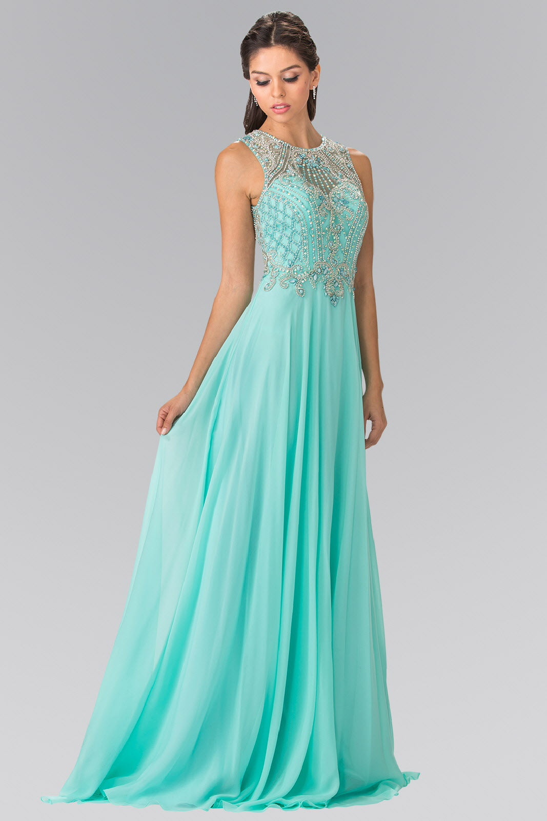 Beads Embellished Chiffon Long Dress with Cut-Out Back - RoshelLuxe.com