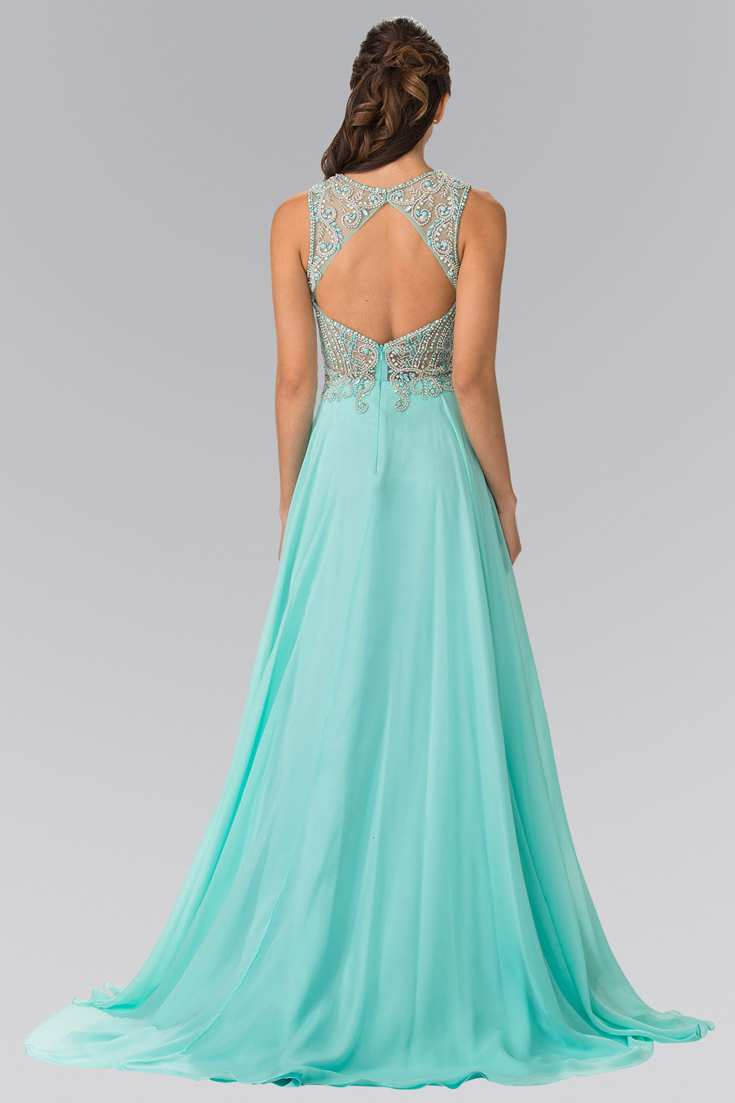 Beads Embellished Chiffon Long Dress with Cut-Out Back - RoshelLuxe.com