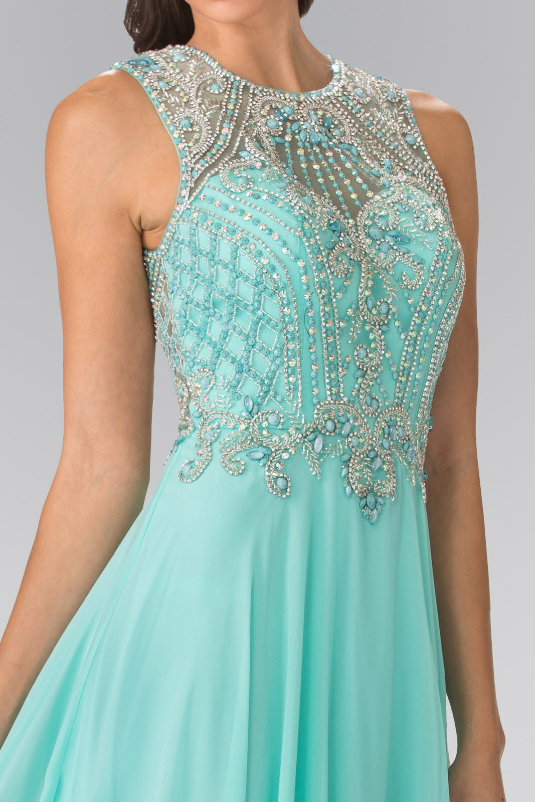 Beads Embellished Chiffon Long Dress with Cut-Out Back - RoshelLuxe.com