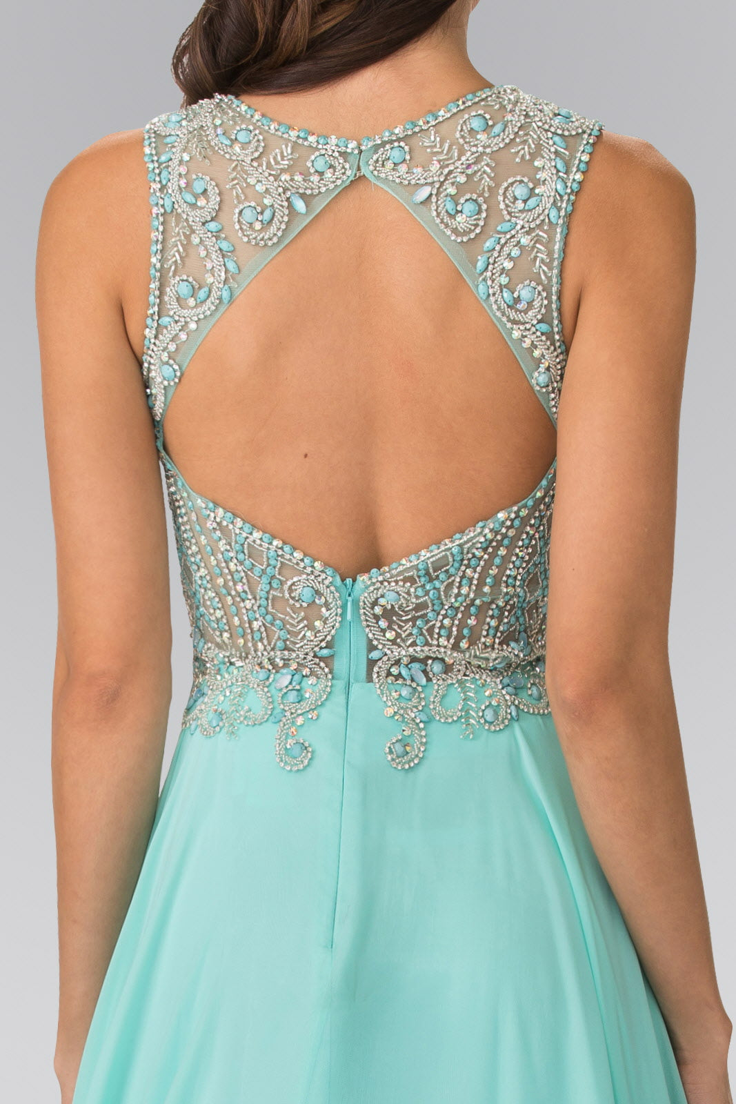 Beads Embellished Chiffon Long Dress with Cut-Out Back - RoshelLuxe.com